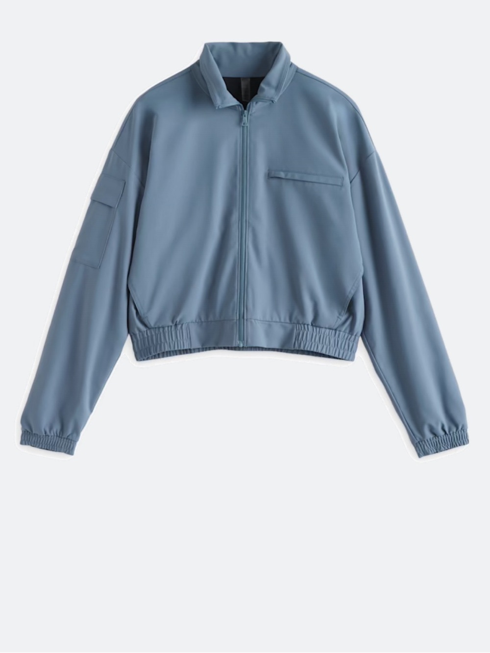 Beyond Yoga Dusty Blue Cropped Bomber Jacket